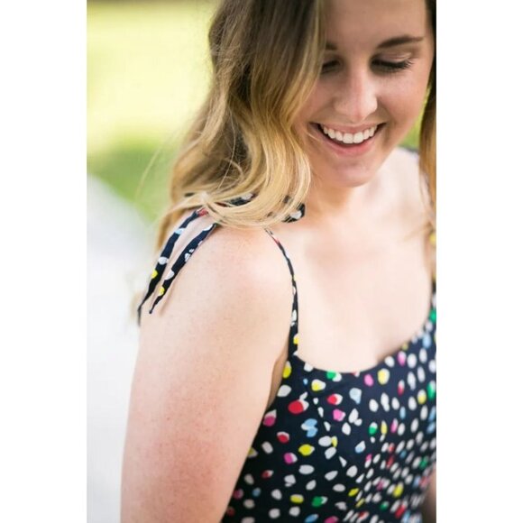 J.Crew Dot Print Cotton Midi Sun Dress 00 Tie Straps Navy Ratti Happy Cat F1960 - Picture 3 of 9